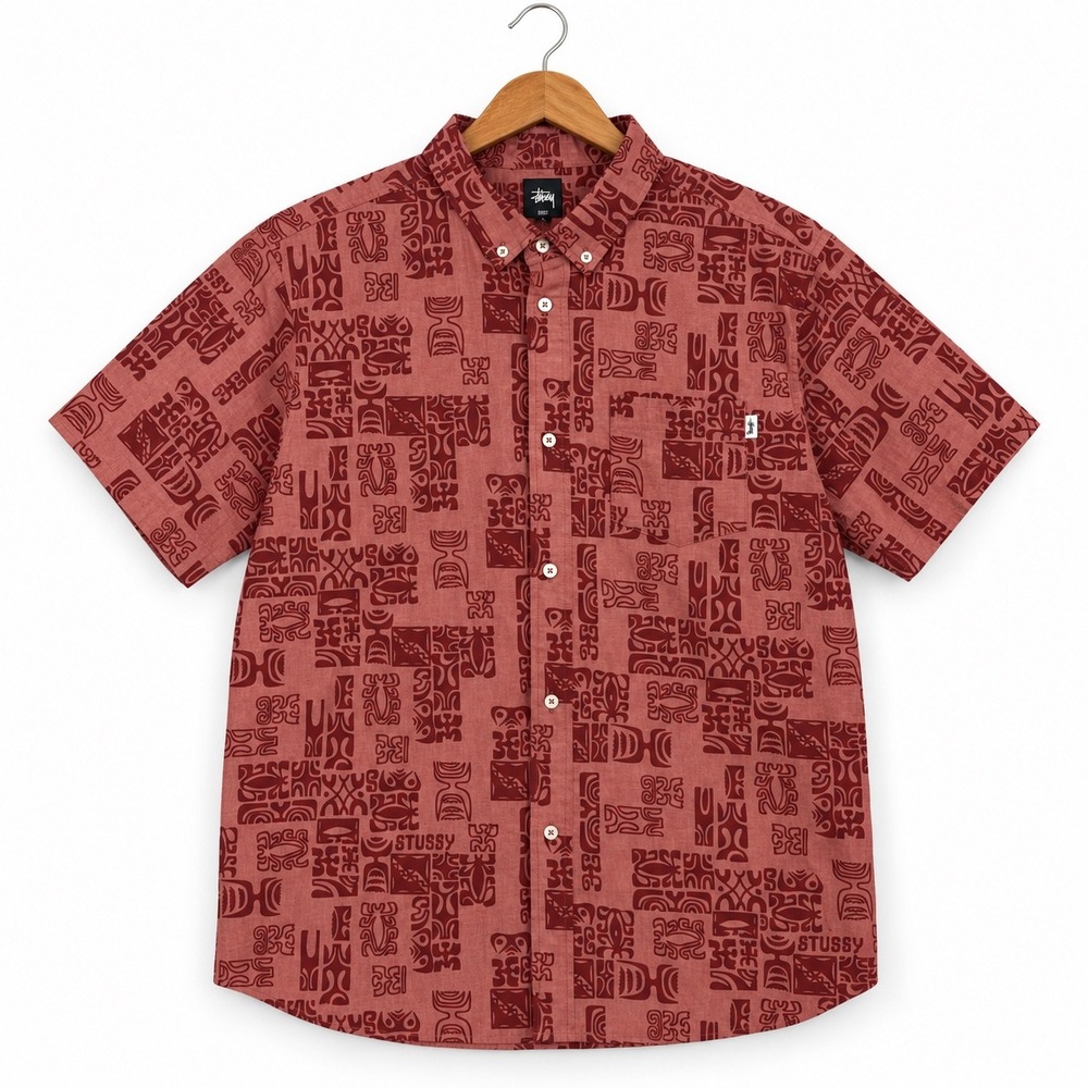Stussy Bula Shirt Mens XL Red All Over Print Cotton Button Down 2014 111699 NWT
